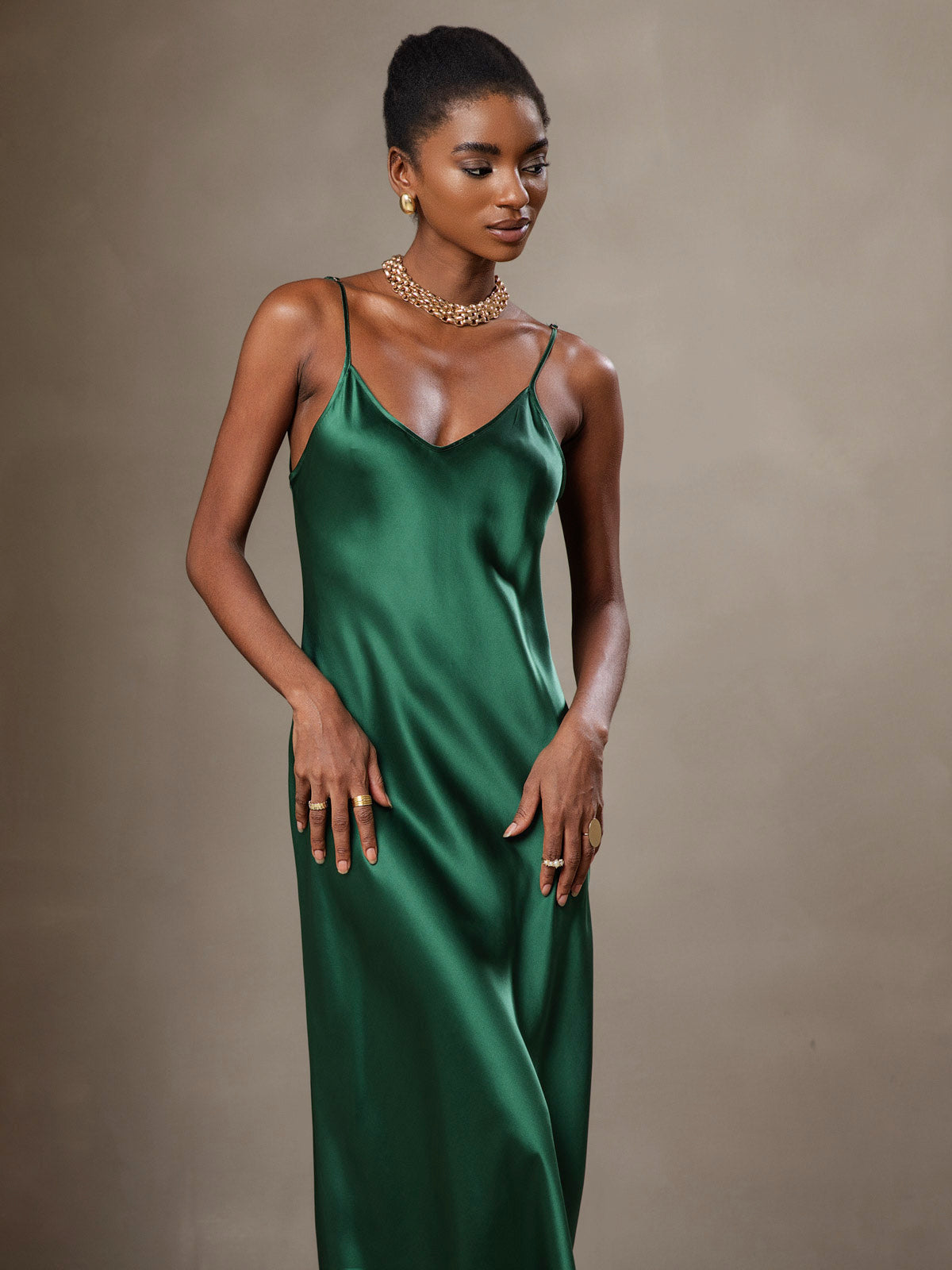 Pure Silk Spaghetti Strap Midi Dress