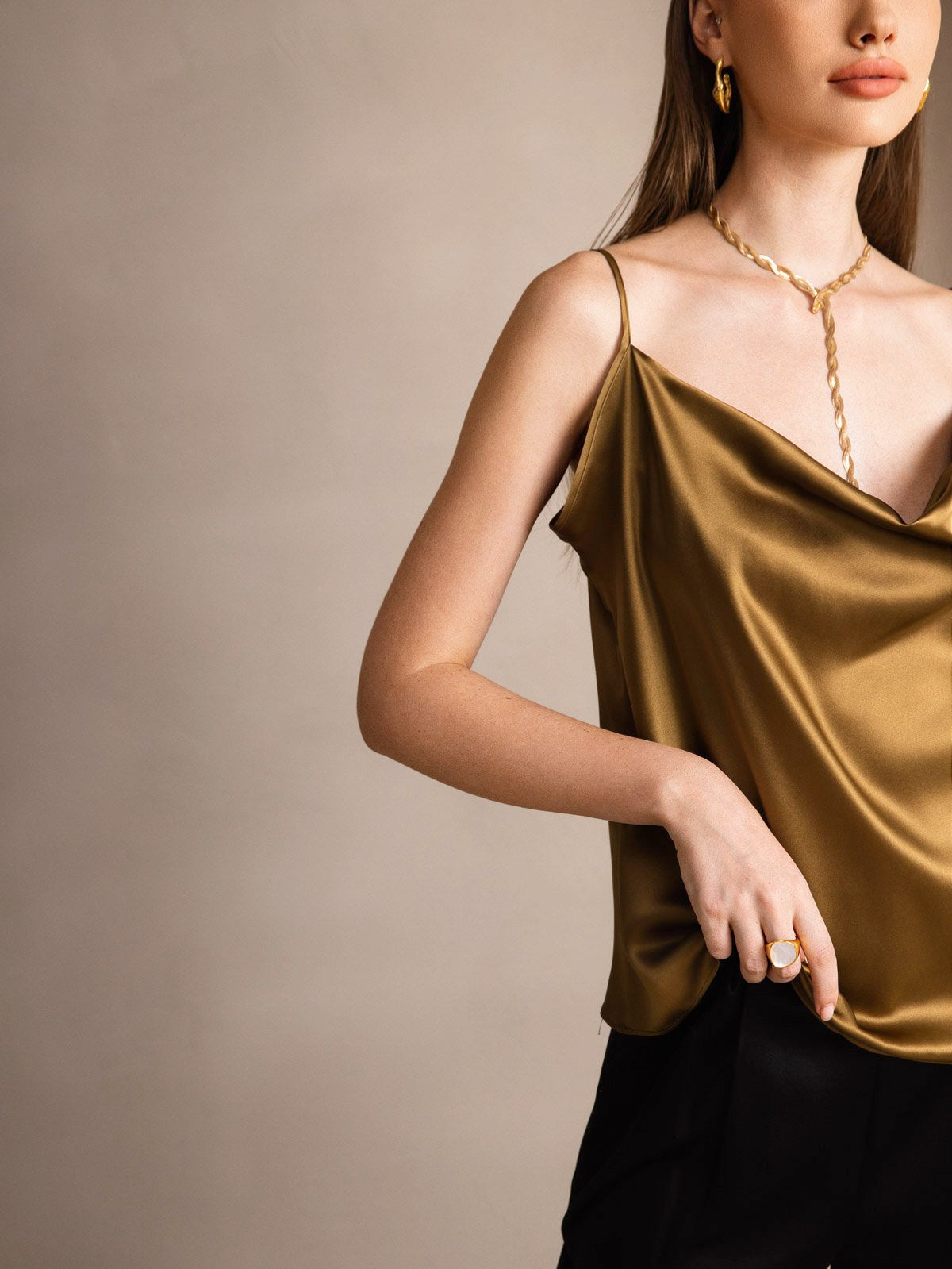 19Momme Silk Spaghetti Strap Cowl Neck Camisoles