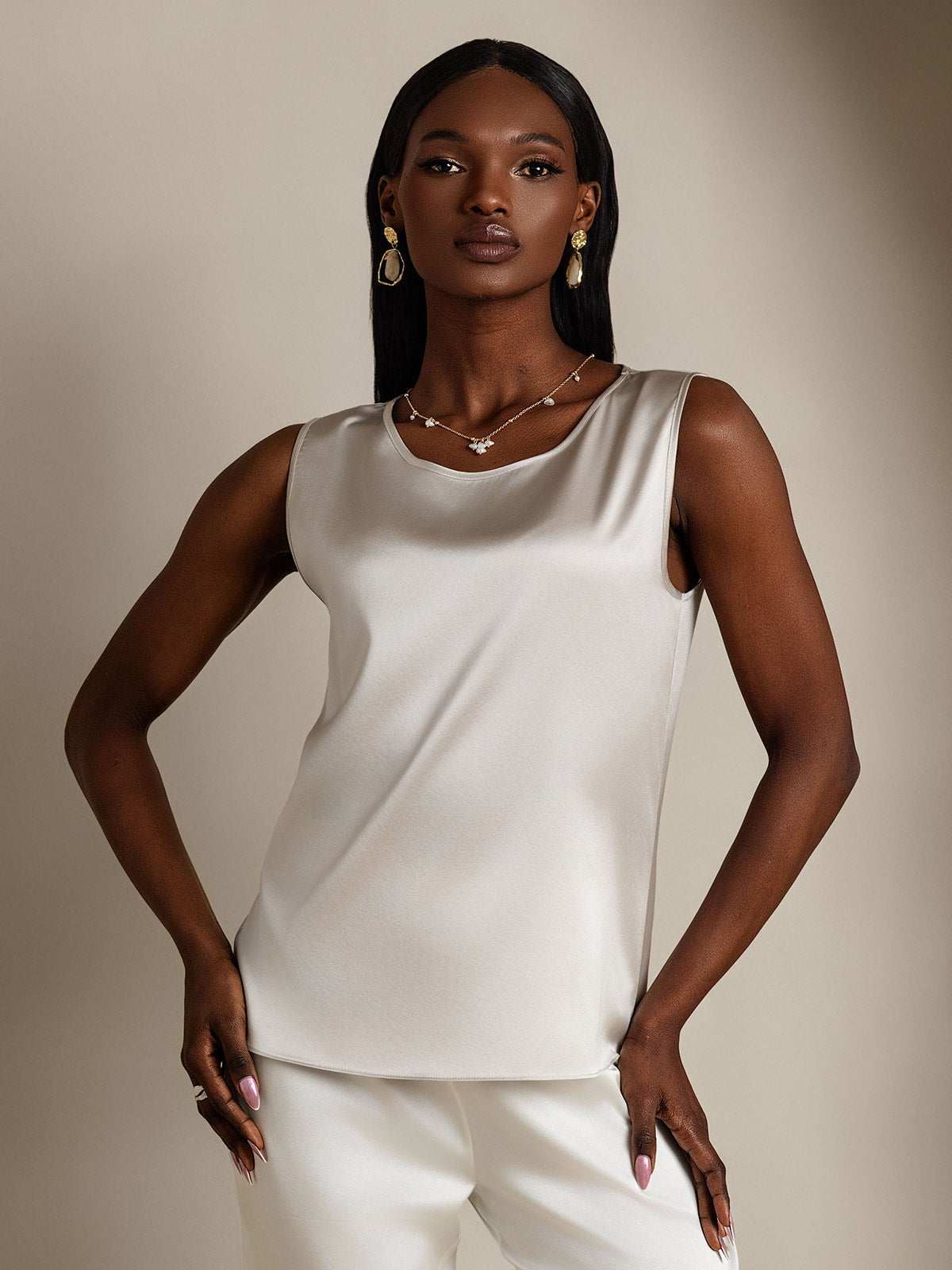 19Momme Silk Sleeveless Round Neck Women's Tank Top