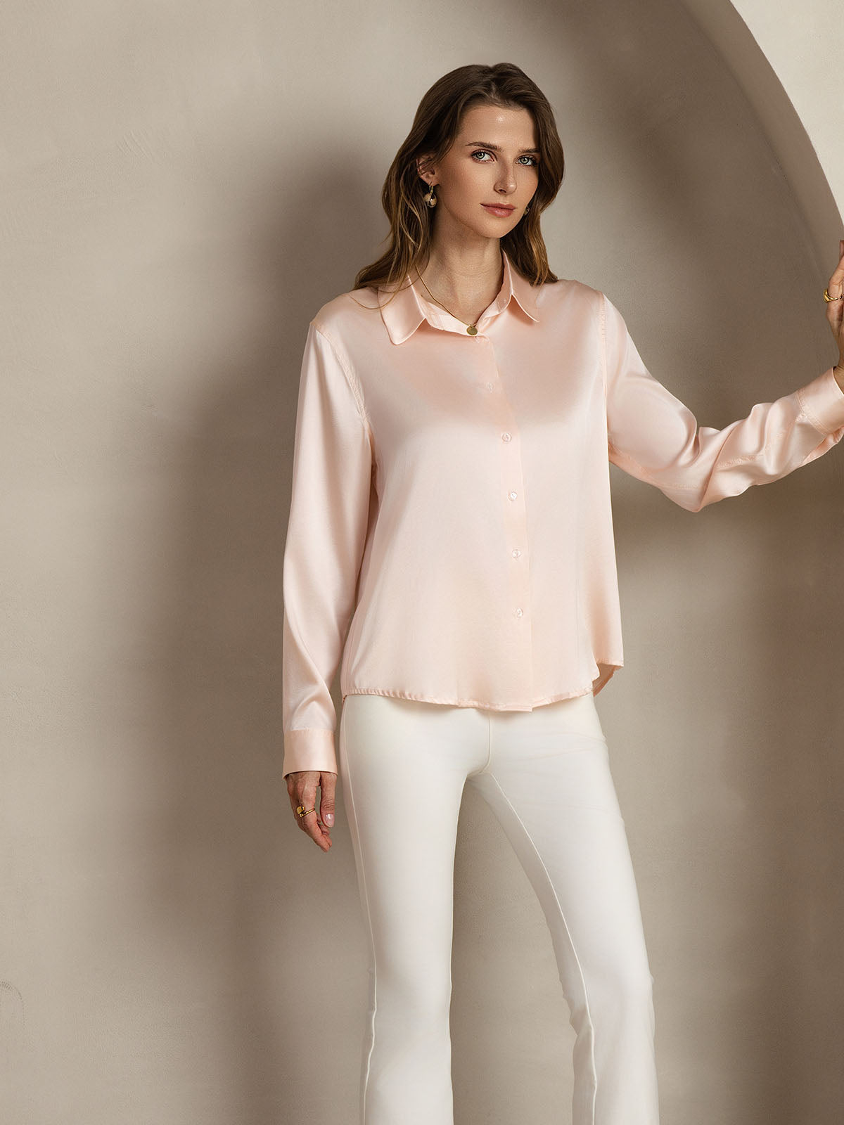 19Momme Silk Long Sleeve Lapel Collar Women's Shirt