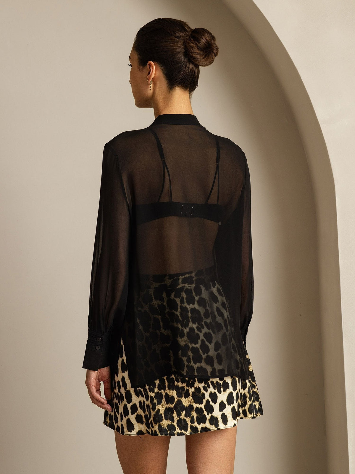 Pure Silk Long Sleeve Split Sheer Blouse