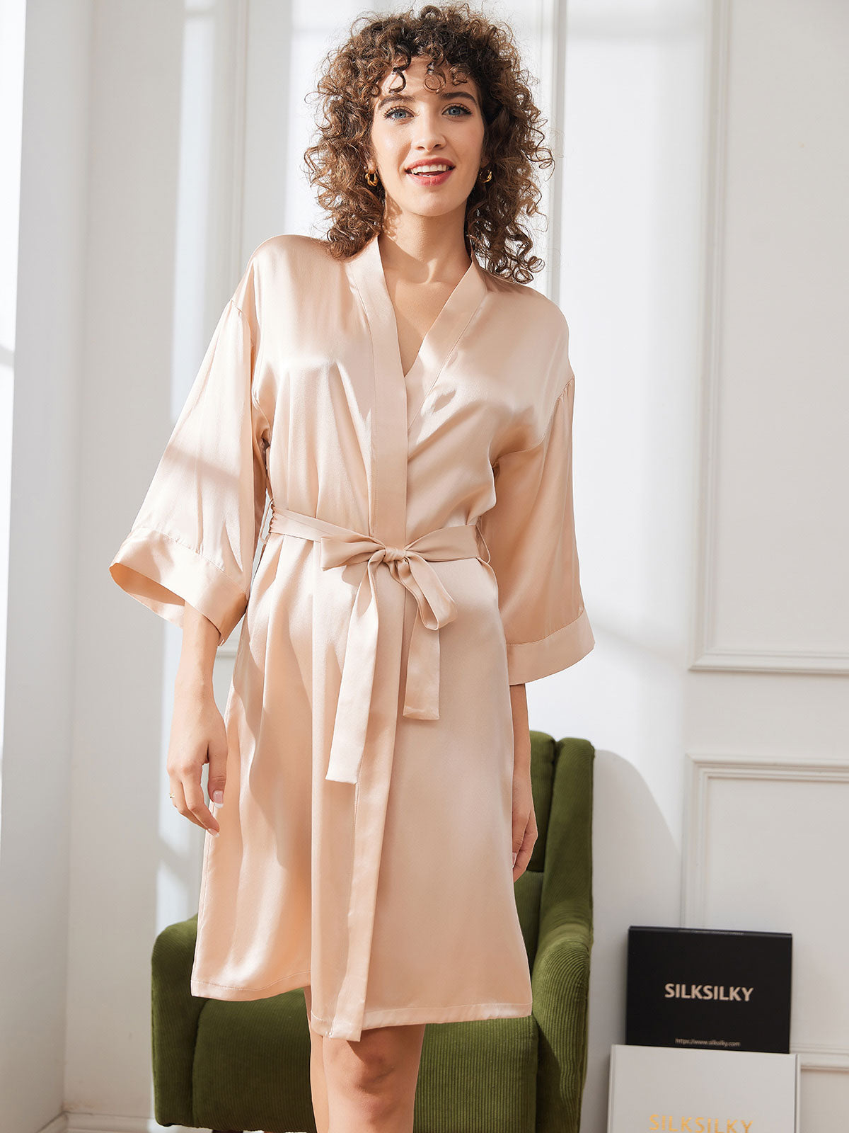 Pure Silk Women's Kimono Wrap Dressing Gown