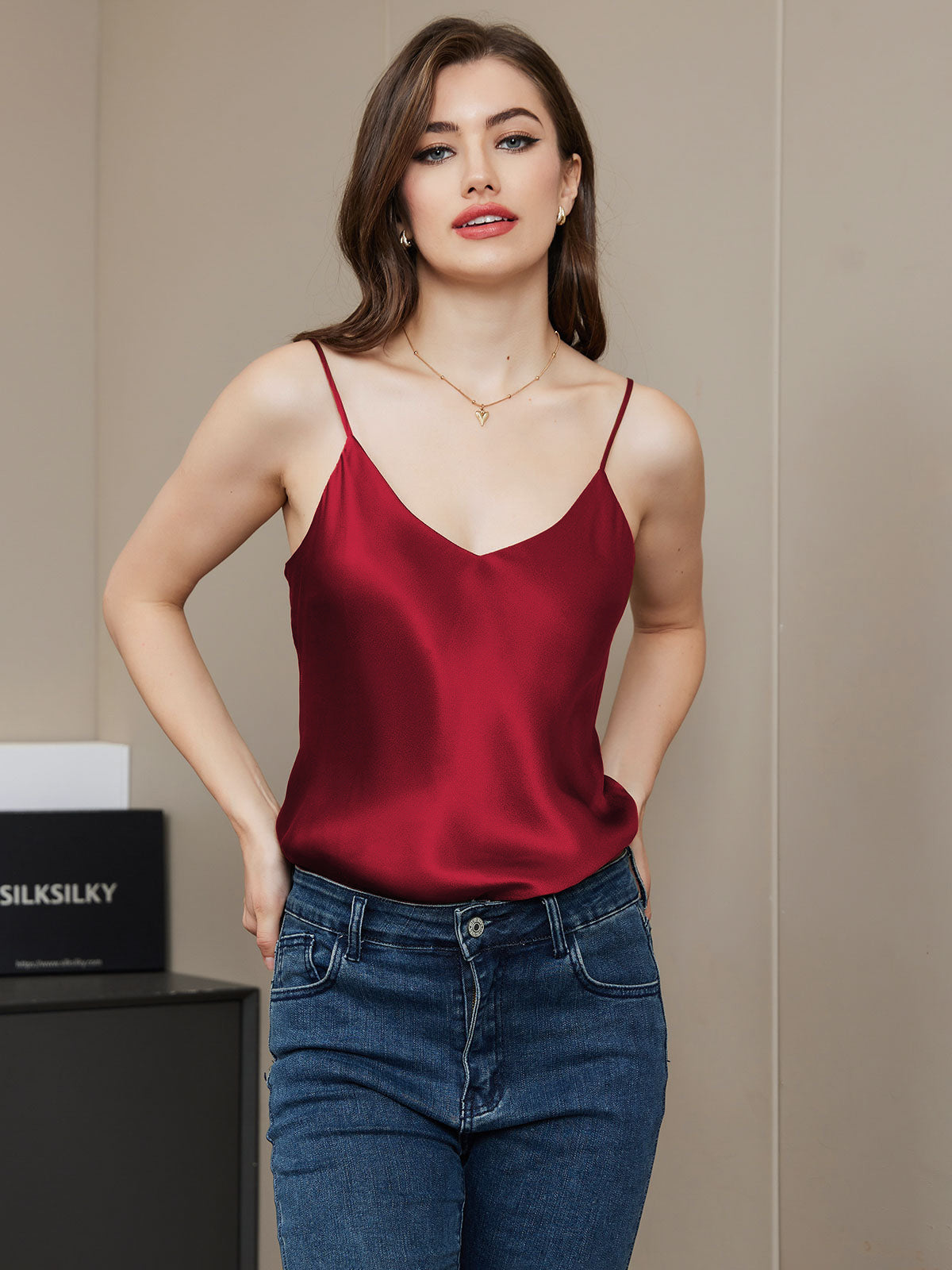 Pure Silk Spaghetti Strap V Neck Camisoles
