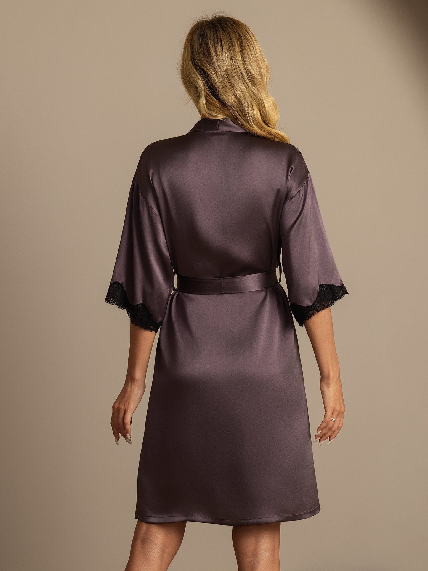 Pure Silk Basic Women's Robe with Lace Design
