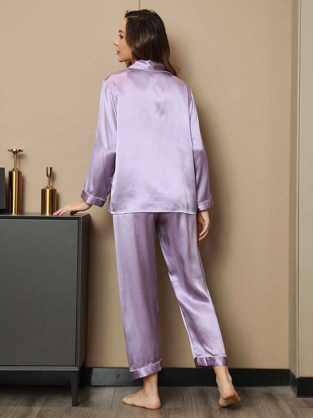 Women's Pure Silk Long Sleeve Notch Collar Pyjamas Set