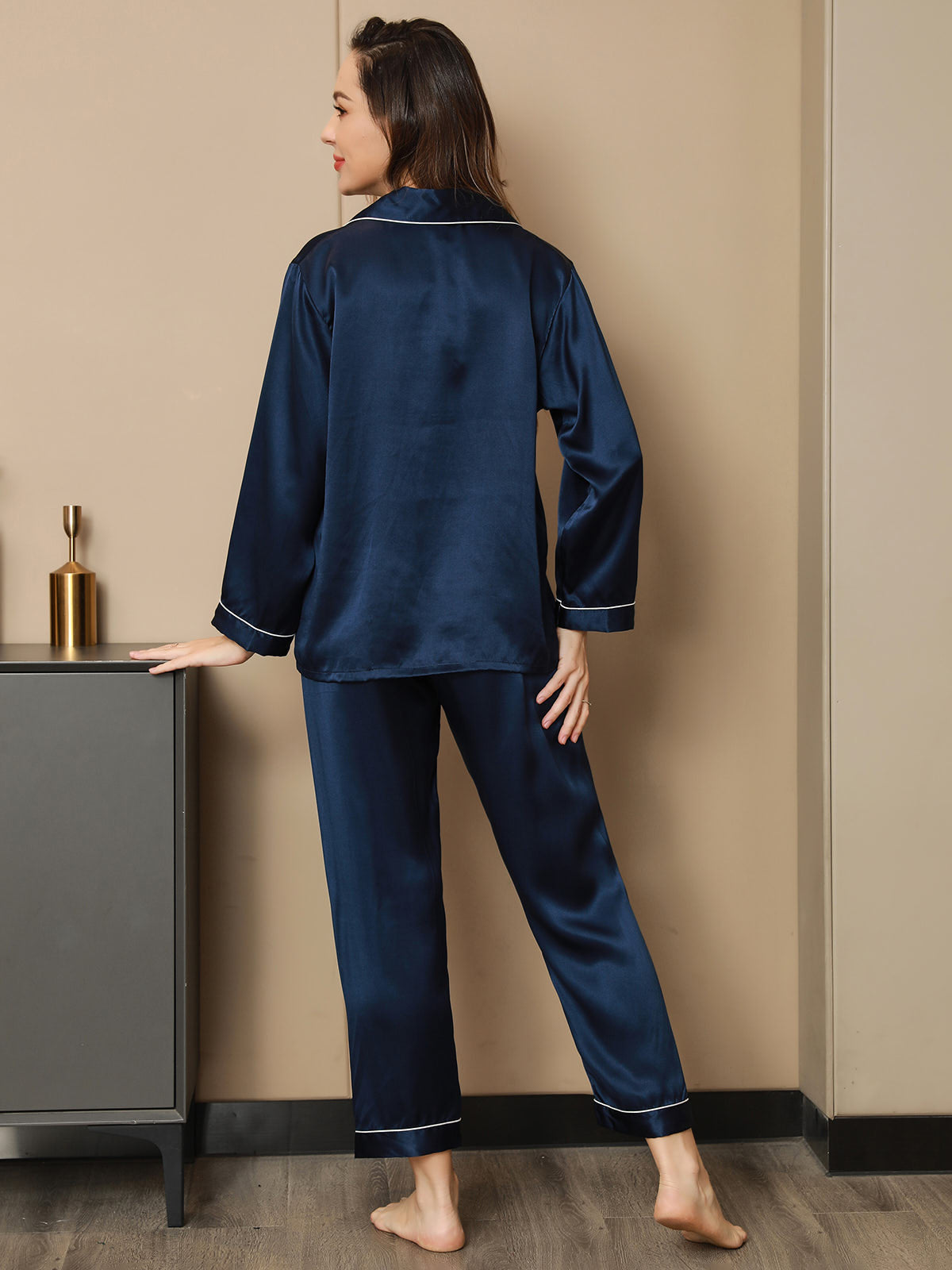 Women's Pure Silk Long Sleeve Notch Collar Pyjamas Set