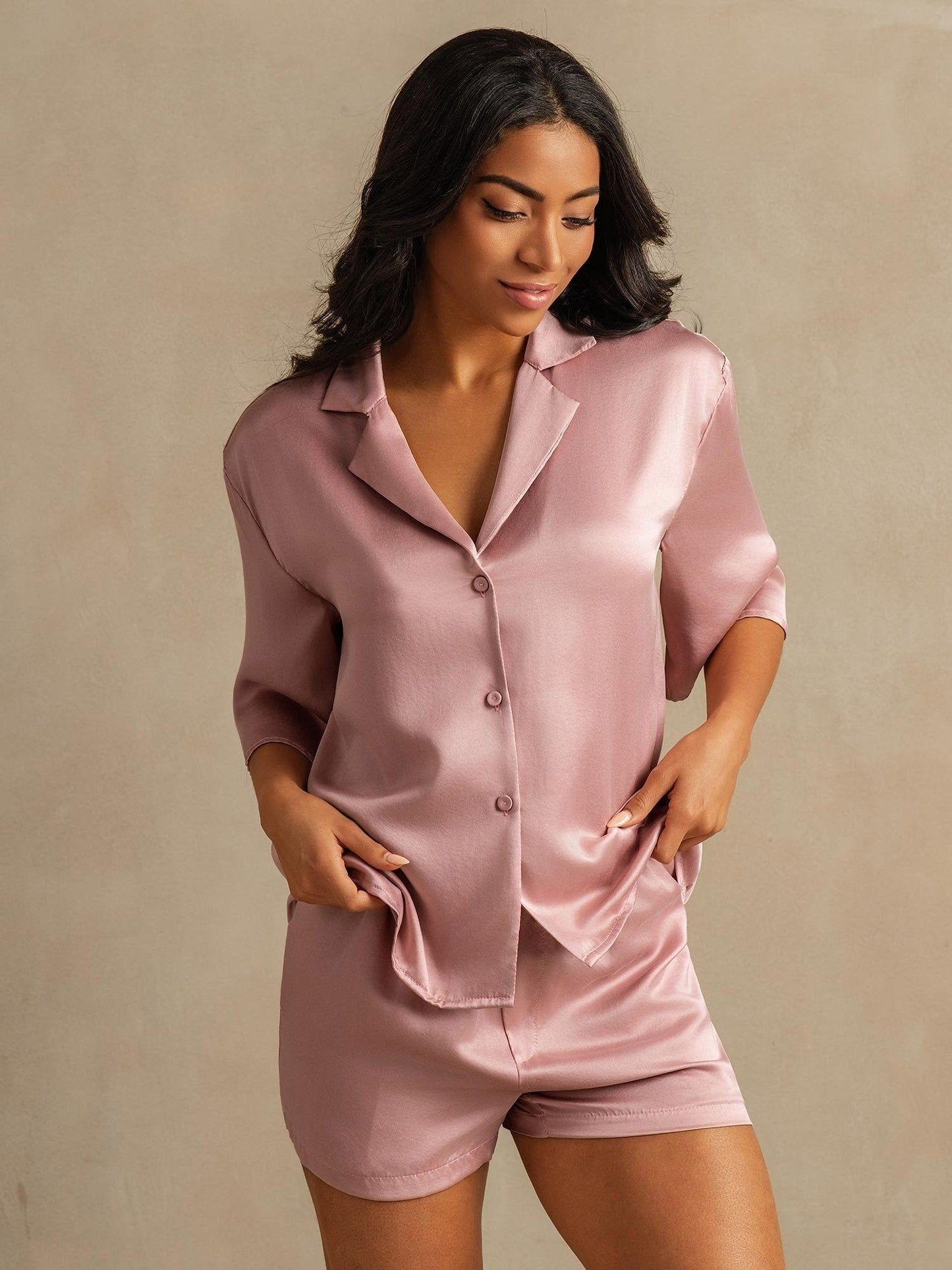 19Momme Women's Washable Silk Notch Collar Pyjamas Set with Side Pockets