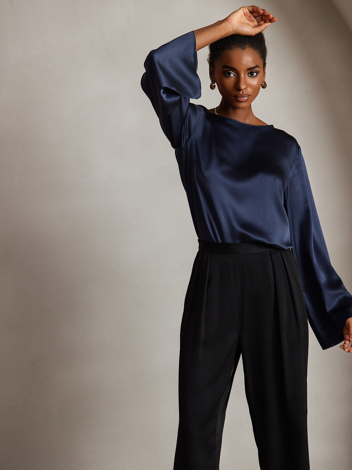 19Momme Silk Bell Sleeve Boat Neck Women's Top