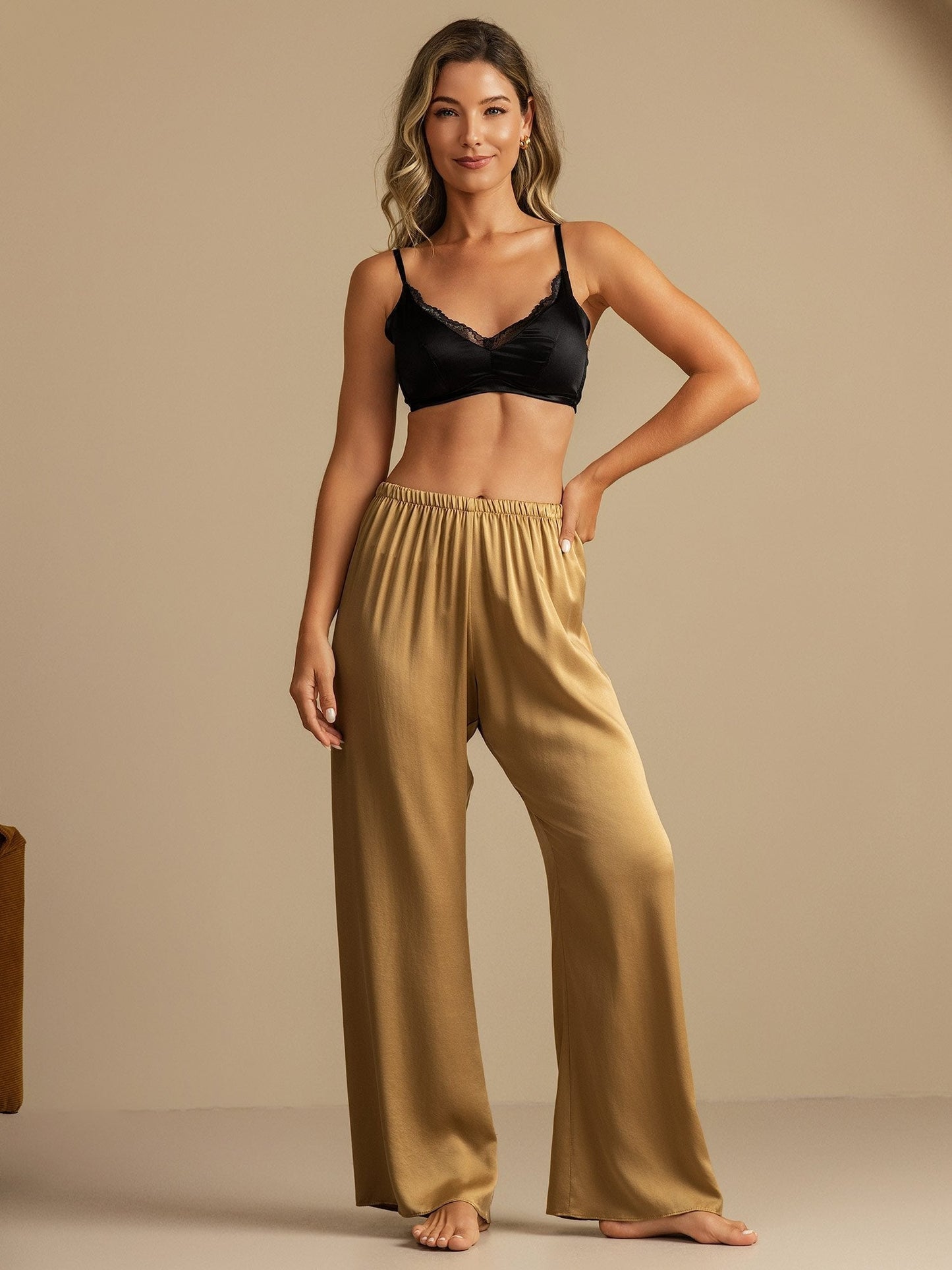 19Momme Washable Silk Wide Leg Women's Sleep Pants with Elastic Waist