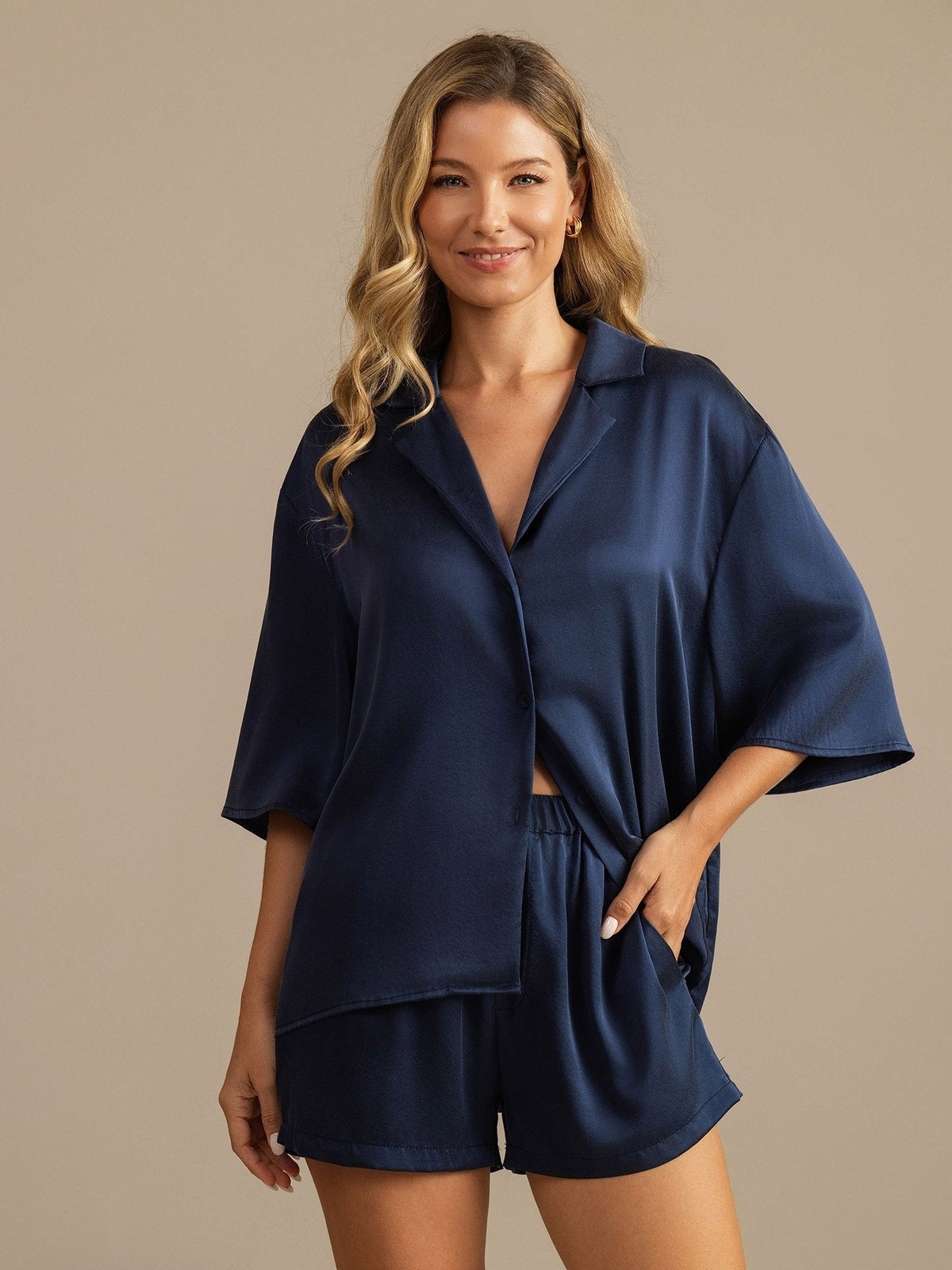 19Momme Women's Washable Silk Notch Collar Pyjamas Set with Side Pockets