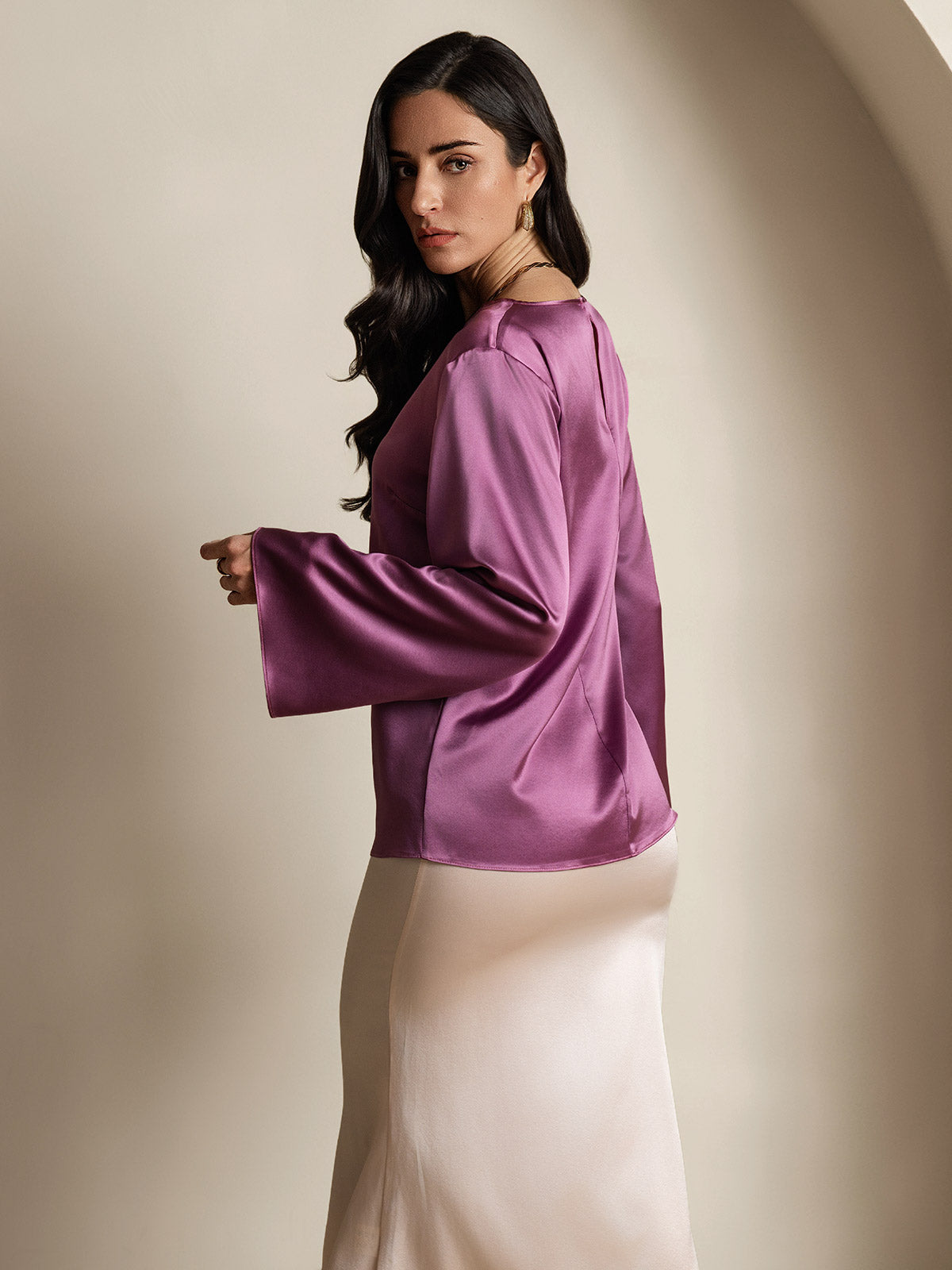 19Momme Silk Bell Sleeve Boat Neck Women's Top