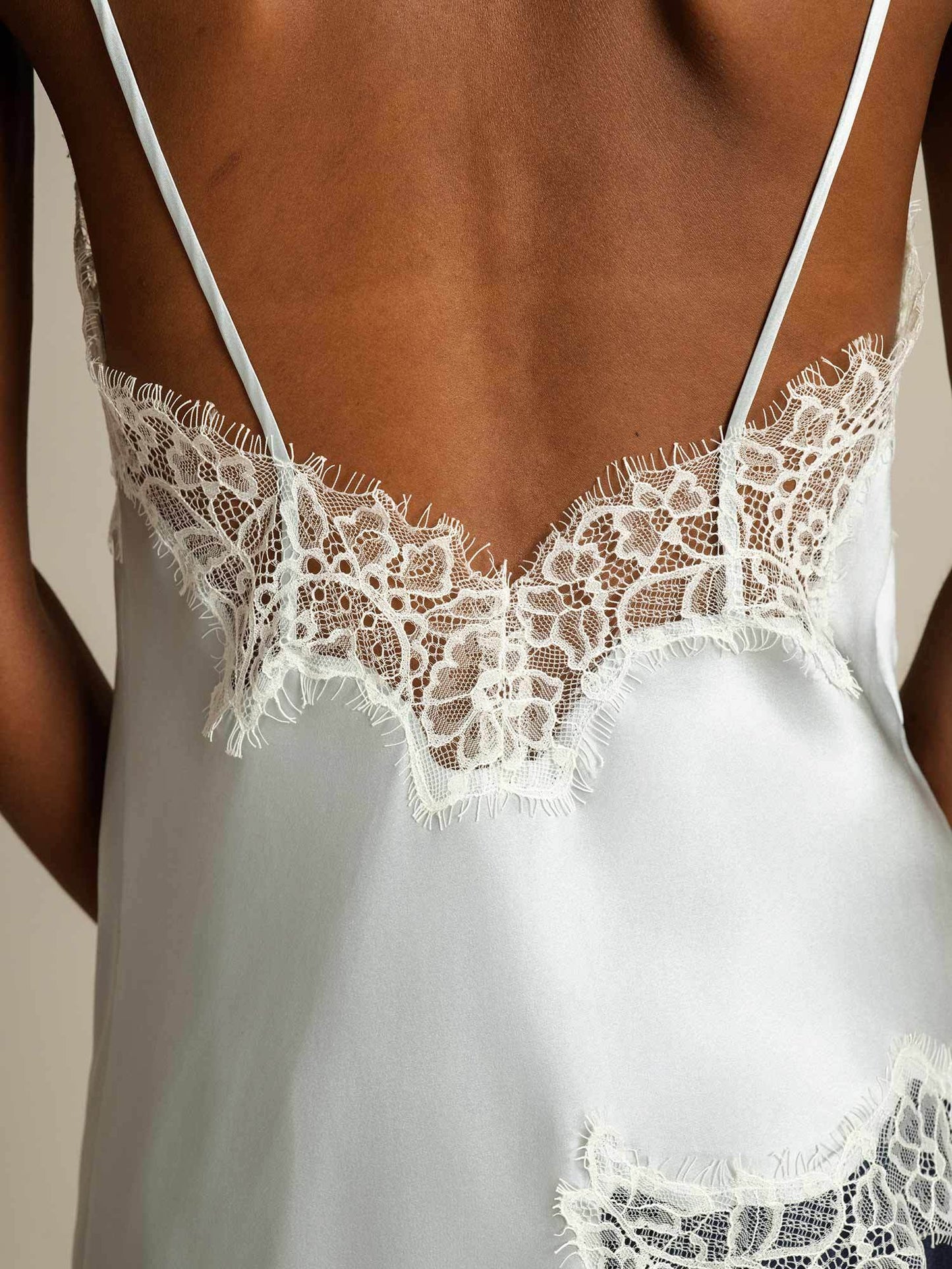 Pure Silk Spaghetti Straps Lace Camisole Top with Asymmetrical Hem