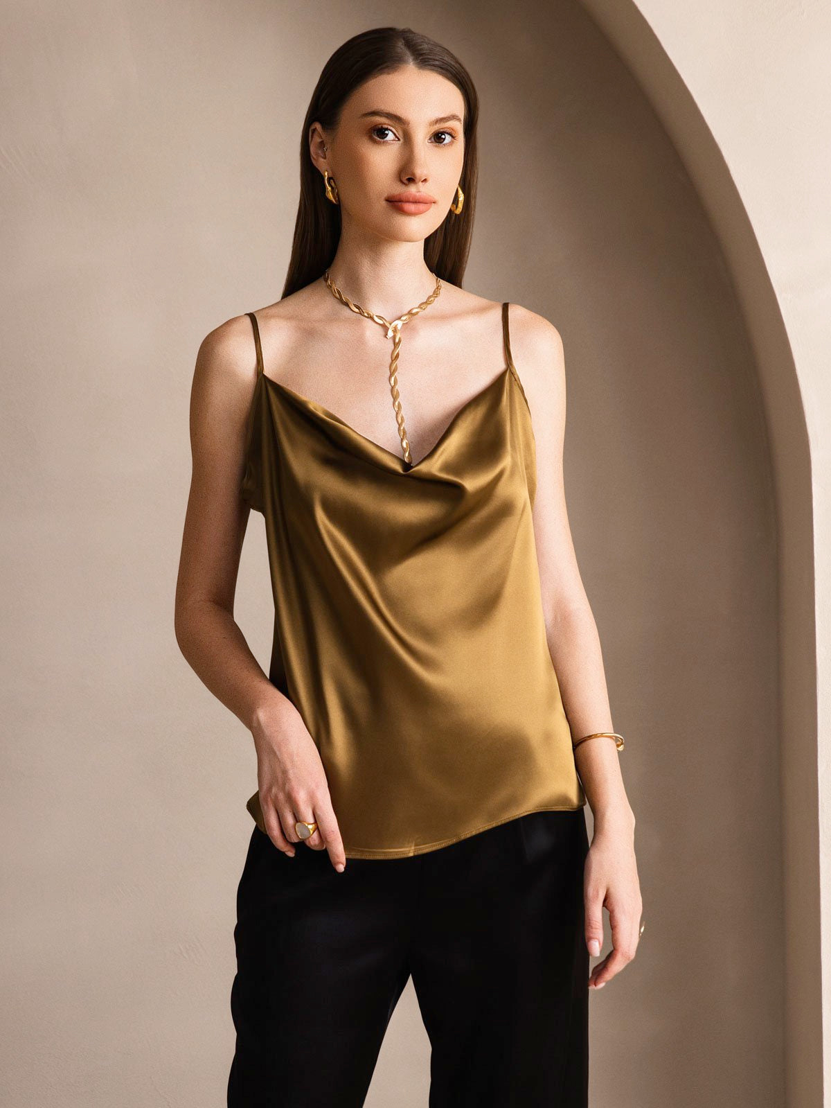 19Momme Silk Spaghetti Strap Cowl Neck Camisoles
