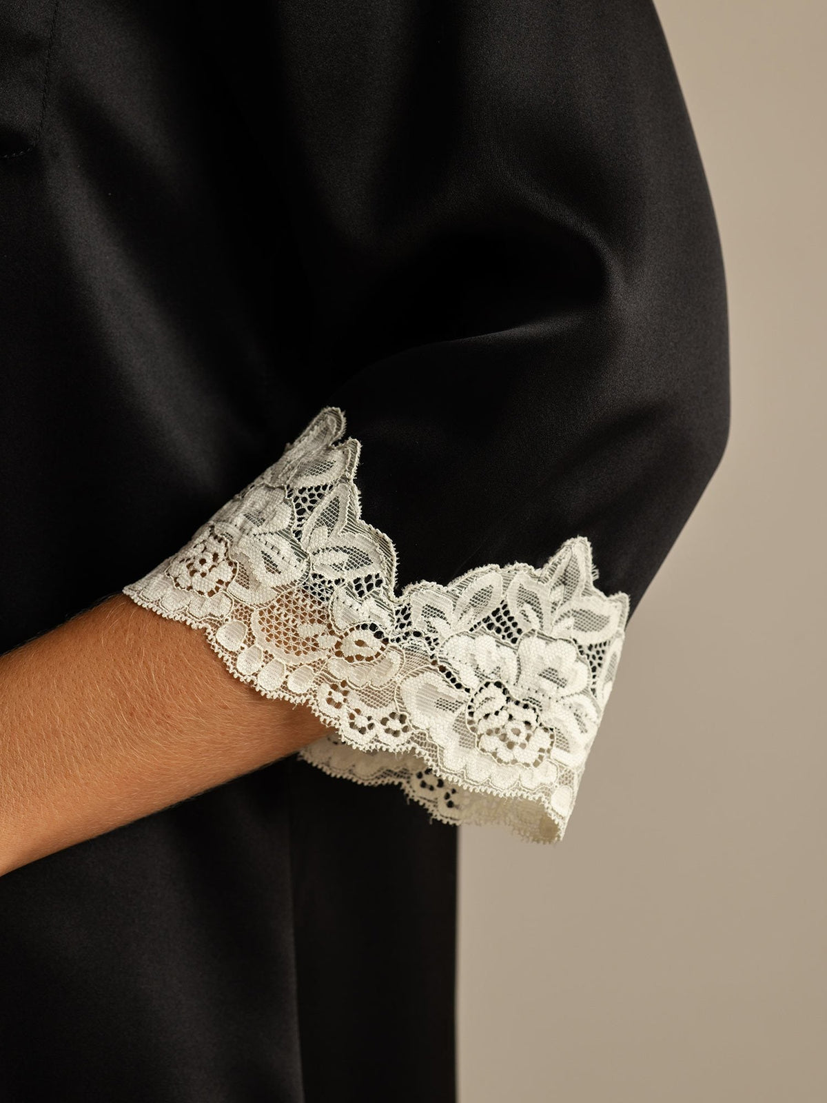 Pure Silk Button Up Nightshirt with Lace Design
