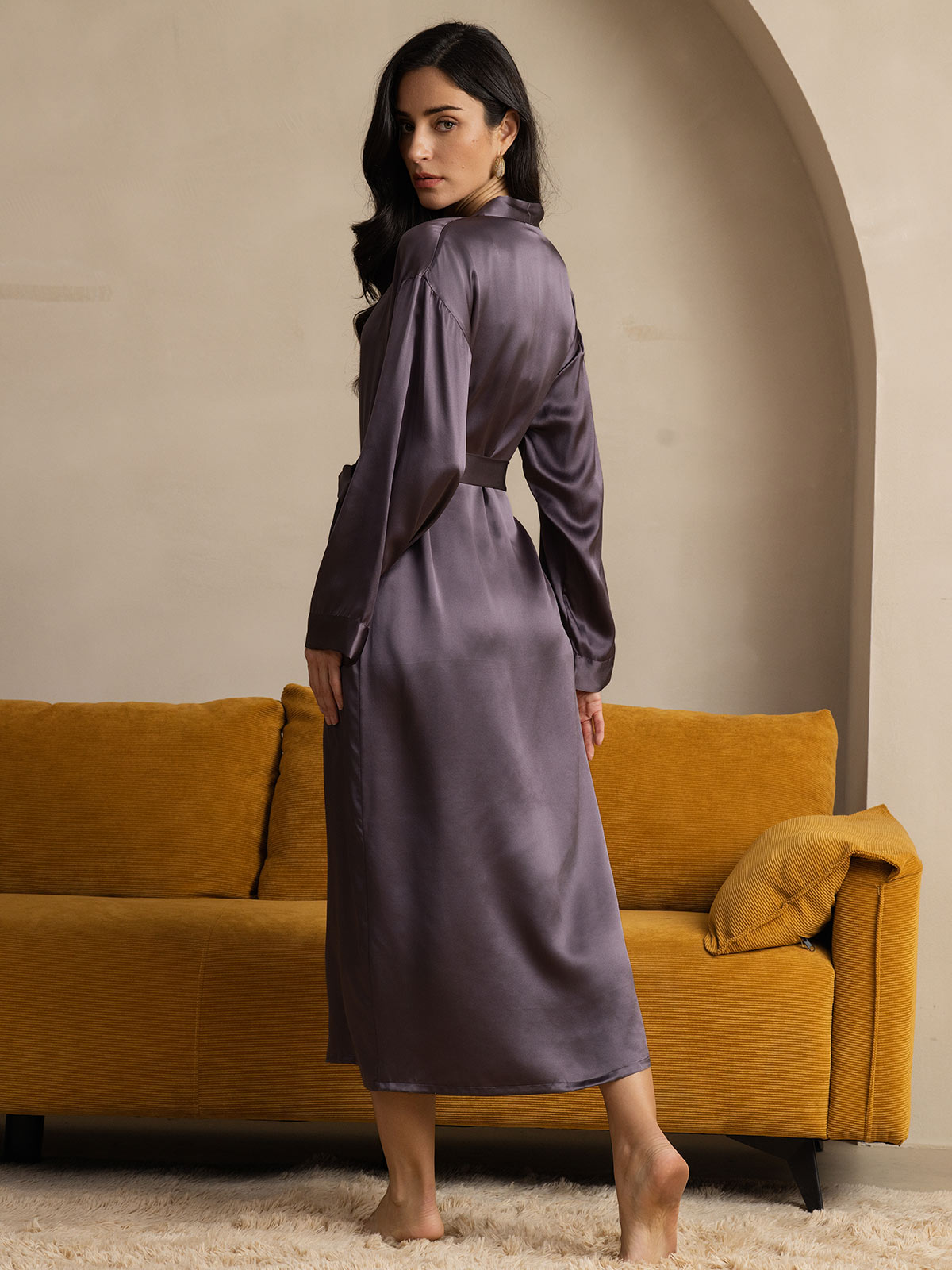 Pure Silk Long Sleeve Midi Women's Dressing Gown