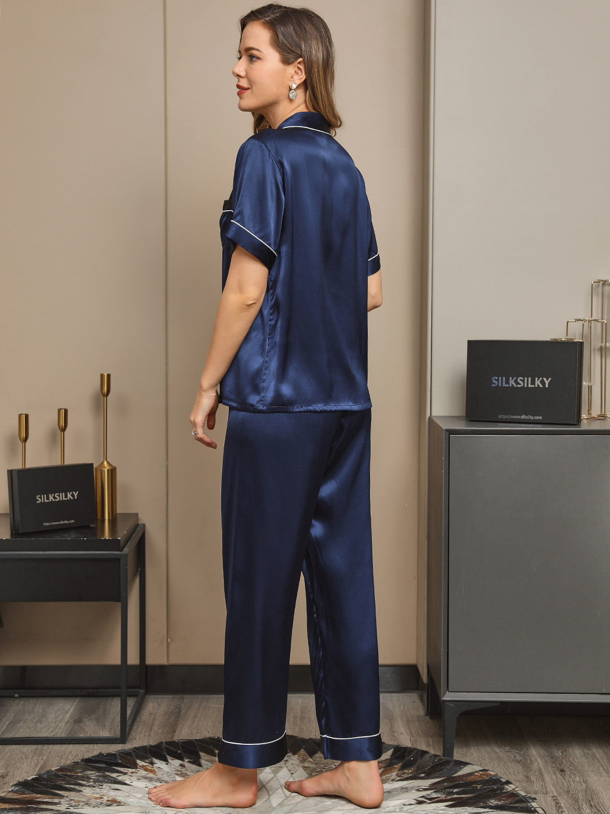 Women's Pure Silk Short Sleeve Button Up Pyjamas Set