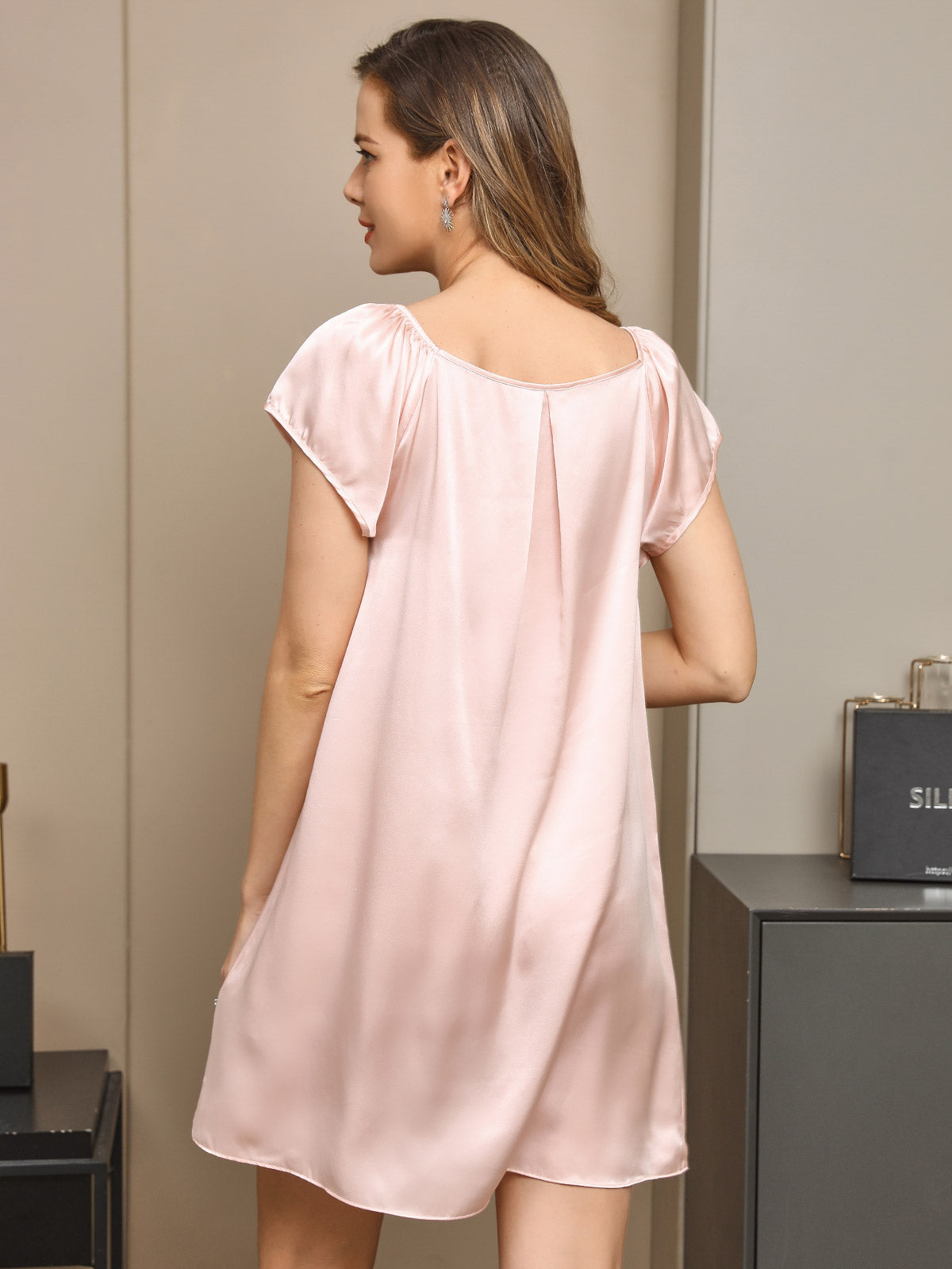 Pure Silk Cap Sleeve Square Neck Short Nightdress
