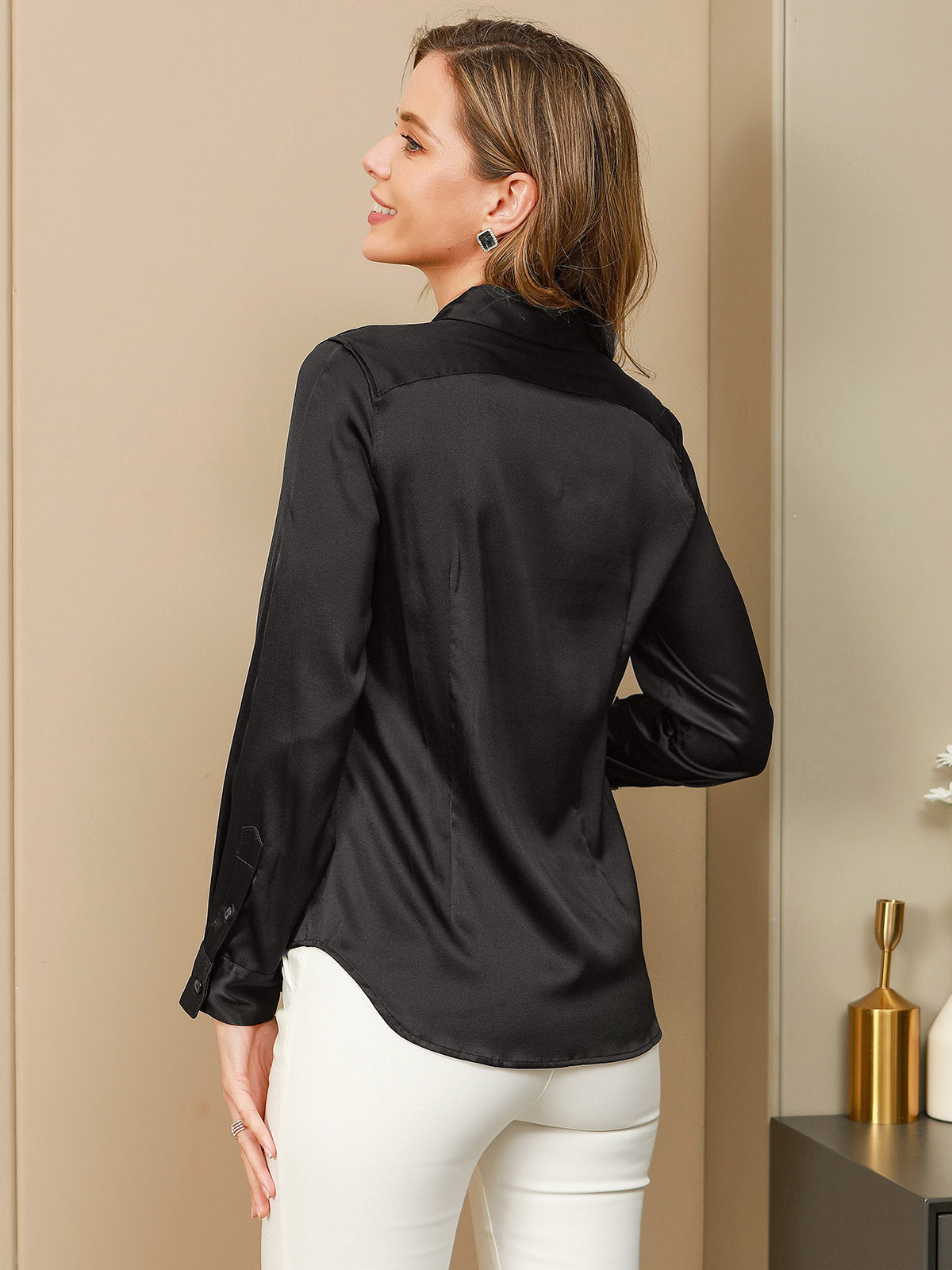 19Momme Silk Long Sleeve Lapel Collar Women's Shirt