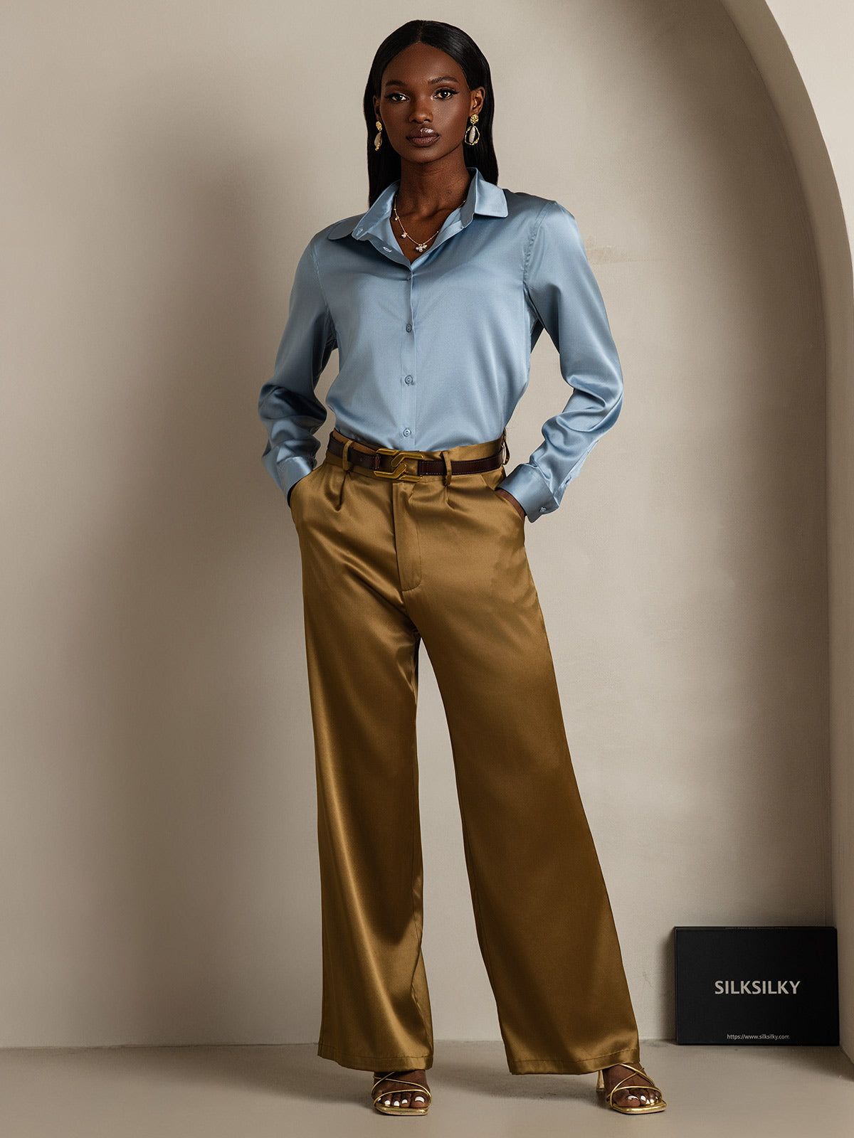 19Momme Silk Long Sleeve Lapel Collar Women's Shirt