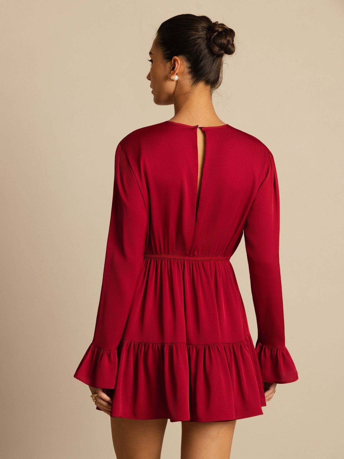 19Momme Silk  Ruffle Sleeves Short A-Line Flowy Dress