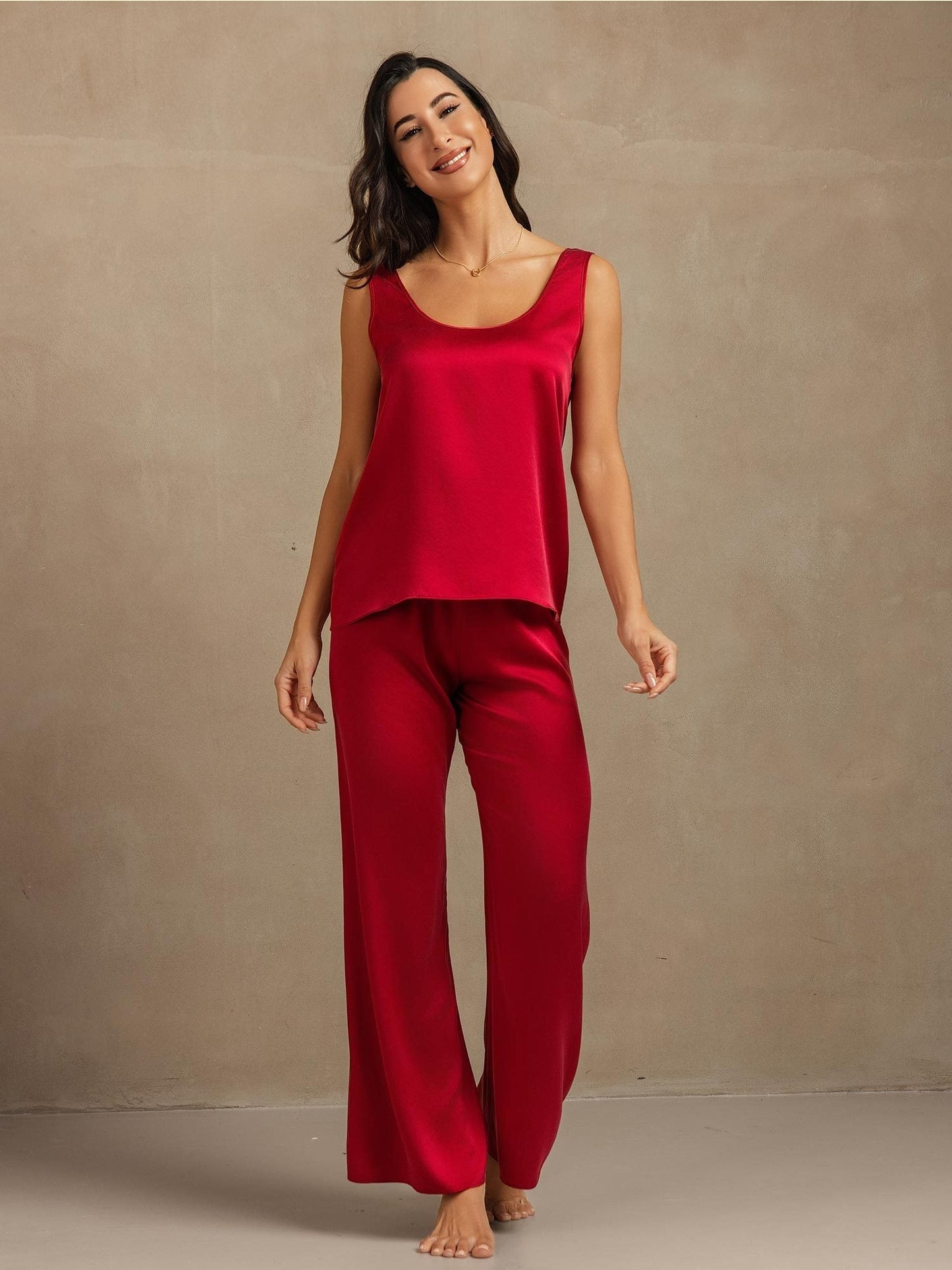 19Momme Washable Silk Tank Top & Wide Leg Pants Set