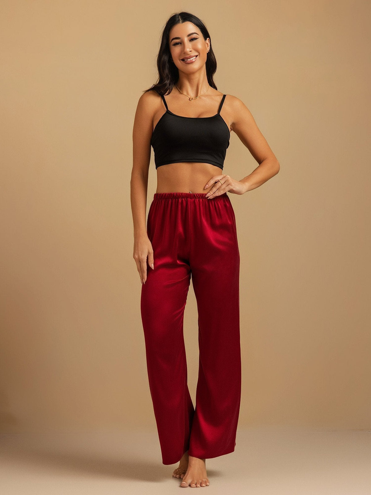 19Momme Washable Silk Wide Leg Women's Sleep Pants with Elastic Waist