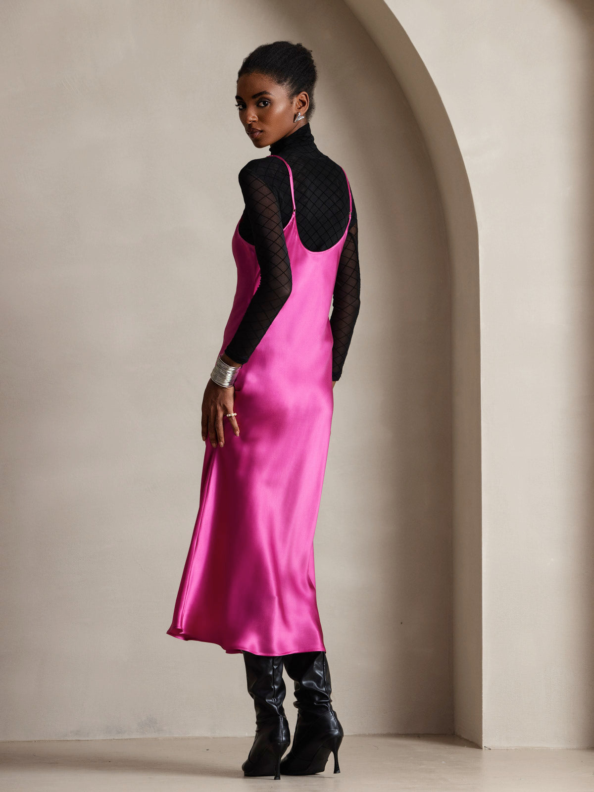 Pure Silk Spaghetti Strap Midi Dress