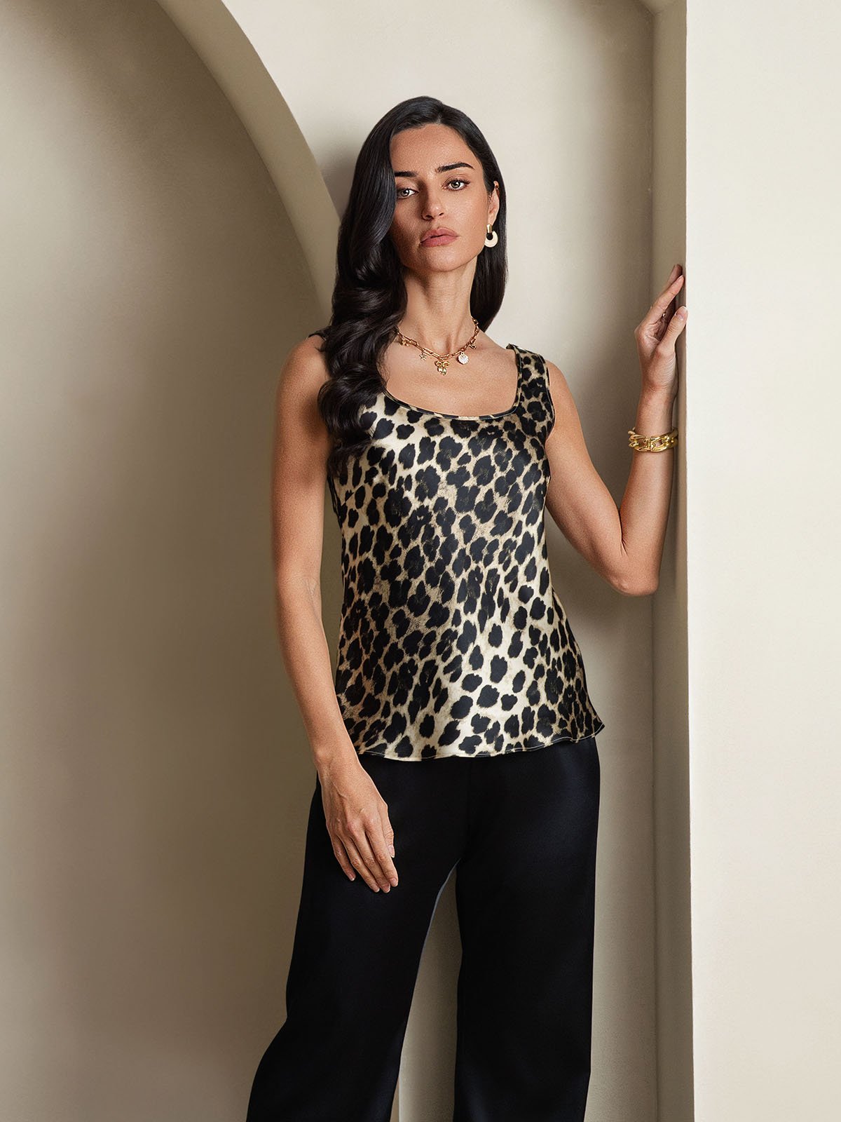 19Momme Women's Silk Leopard Print Sleeveless U Neck Tank Top