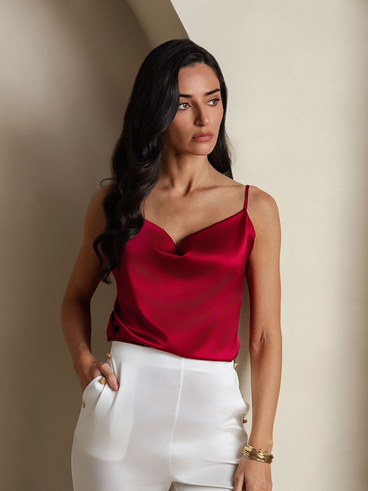 19Momme Silk Spaghetti Strap Cowl Neck Camisoles