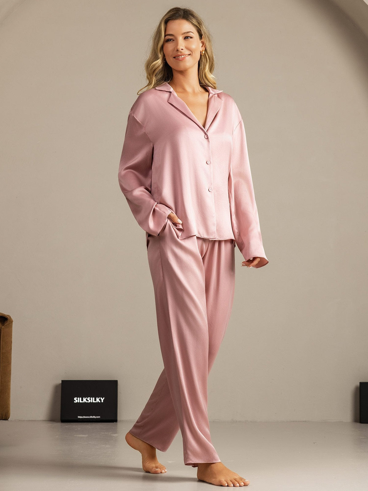 19Momme Washable Silk Long Sleeve Notch Collar Women's Pajamas Set