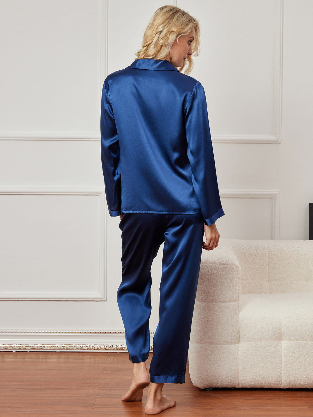 Pure Silk Long Sleeve Notch Collar Button Up Women's Pyjamas Set