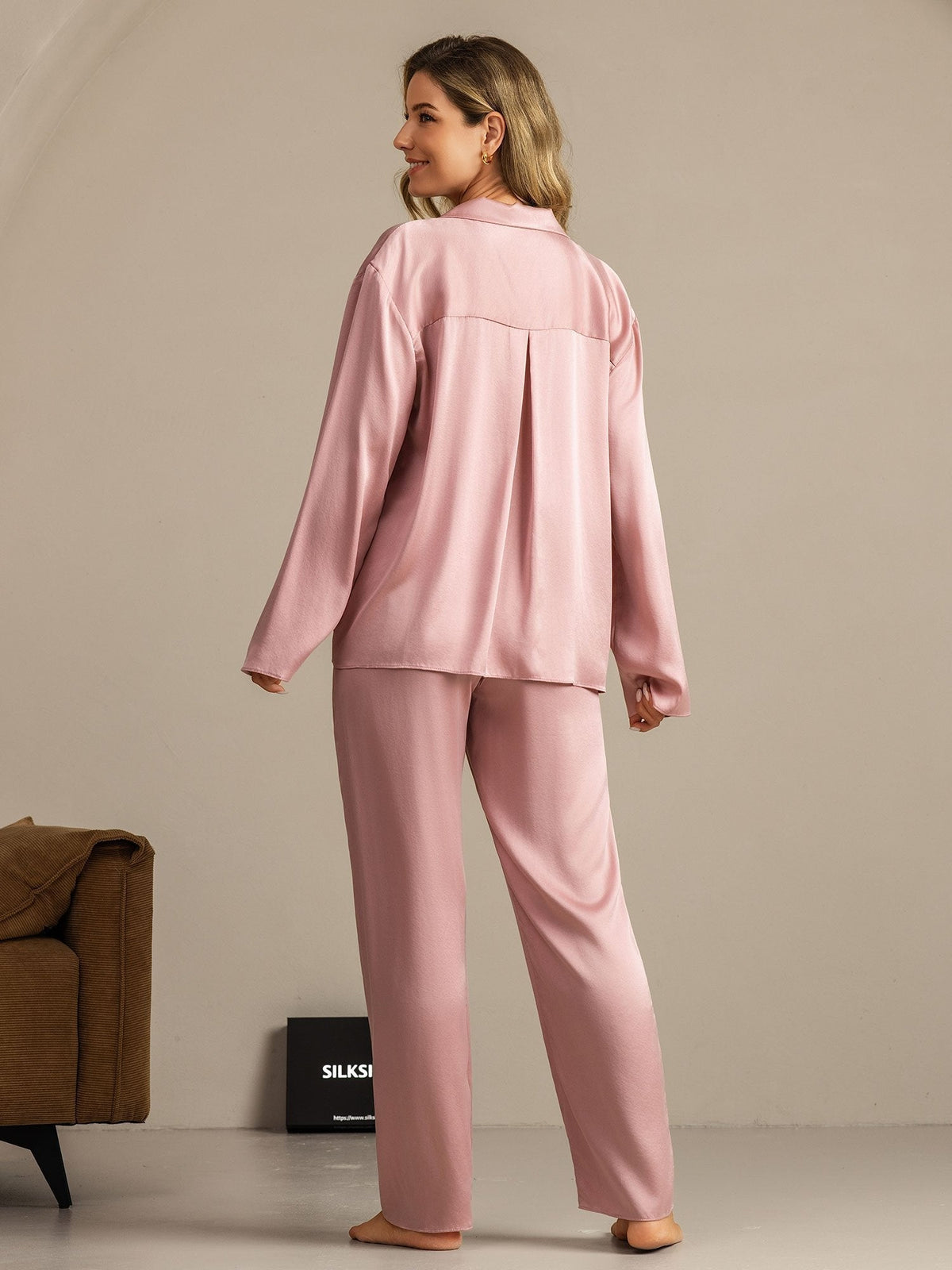 19Momme Washable Silk Long Sleeve Notch Collar Women's Pajamas Set