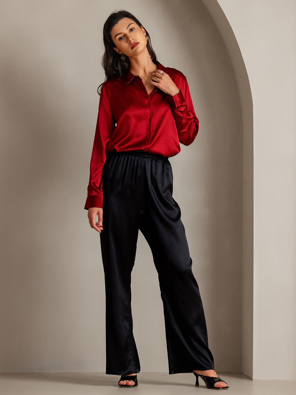 19Momme Silk Long Sleeve Lapel Collar Women's Shirt