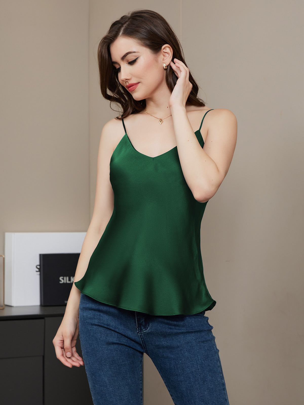 Pure Silk Spaghetti Strap V Neck Camisoles