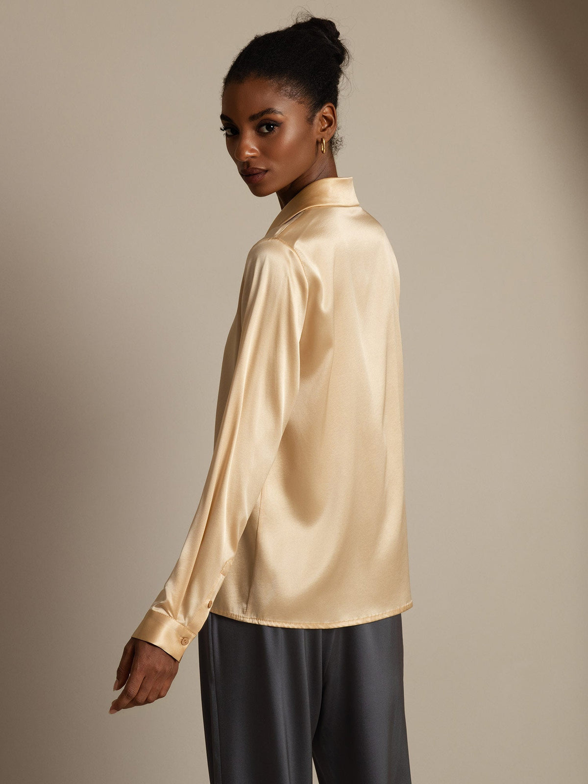 19Momme Silk Long Sleeve Lapel Collar Women's Shirt