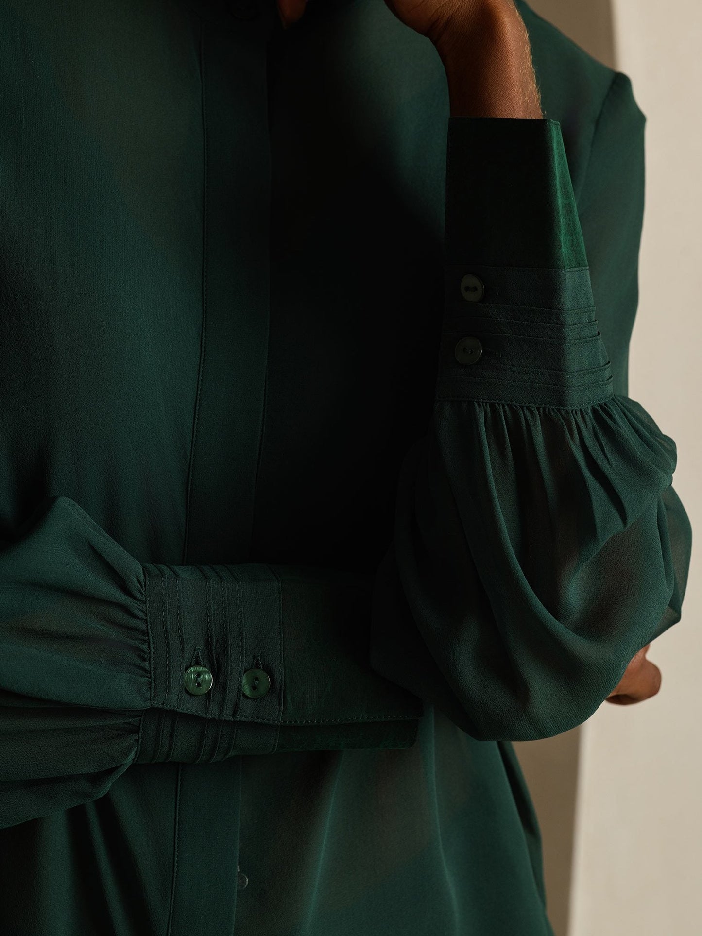 Pure Silk Long Sleeve Split Sheer Blouse