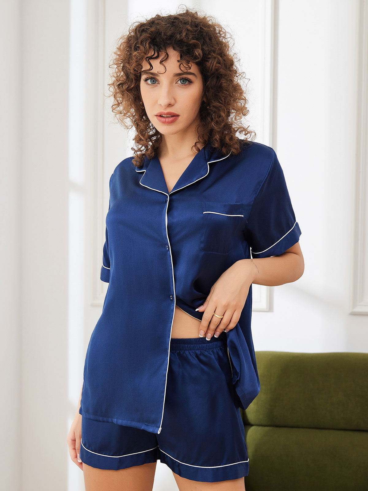 Pure Silk Short Sleeve Button Up Women's Pyjamas Set