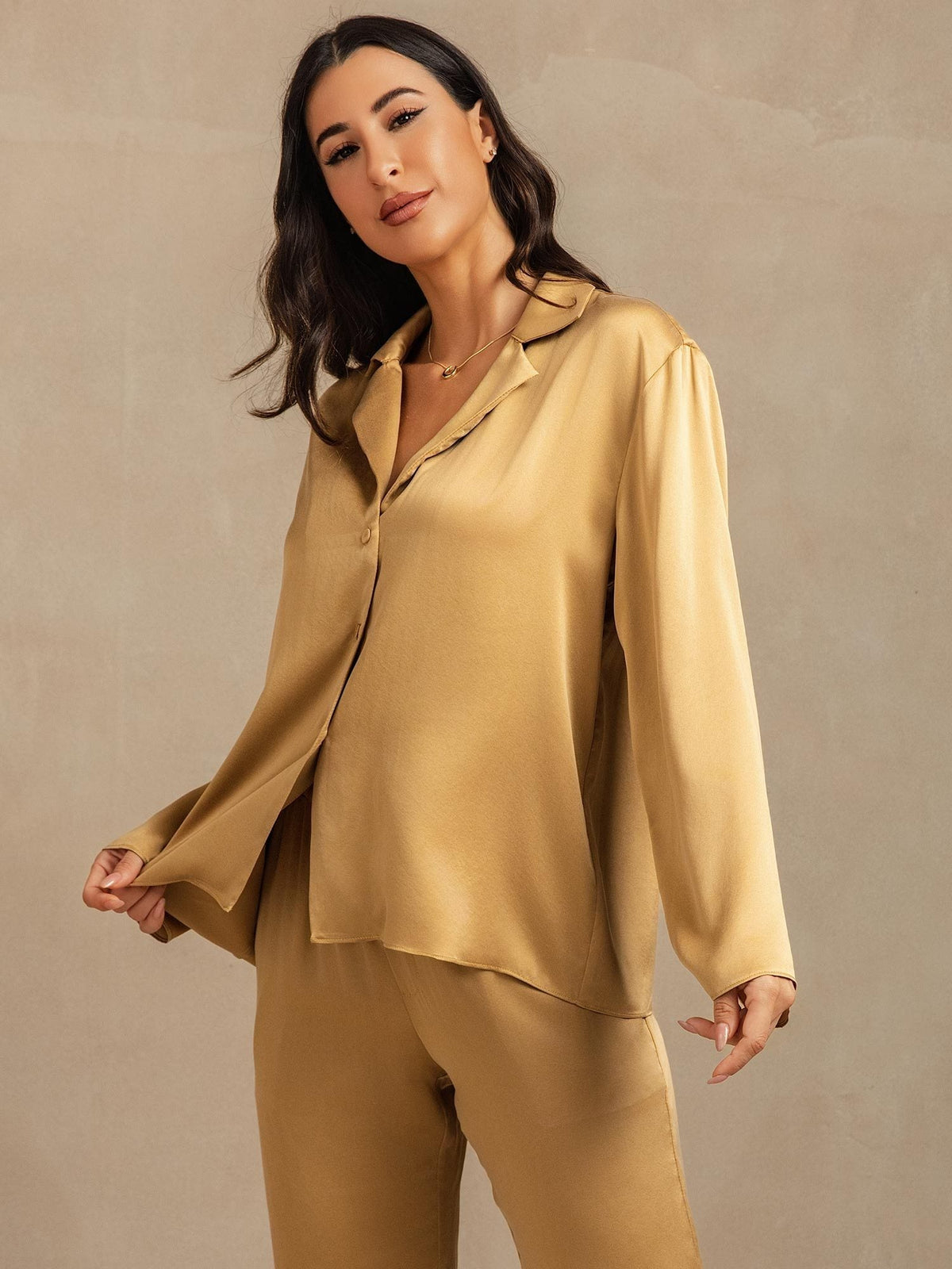 19Momme Washable Silk Long Sleeve Notch Collar Women's Pajamas Set