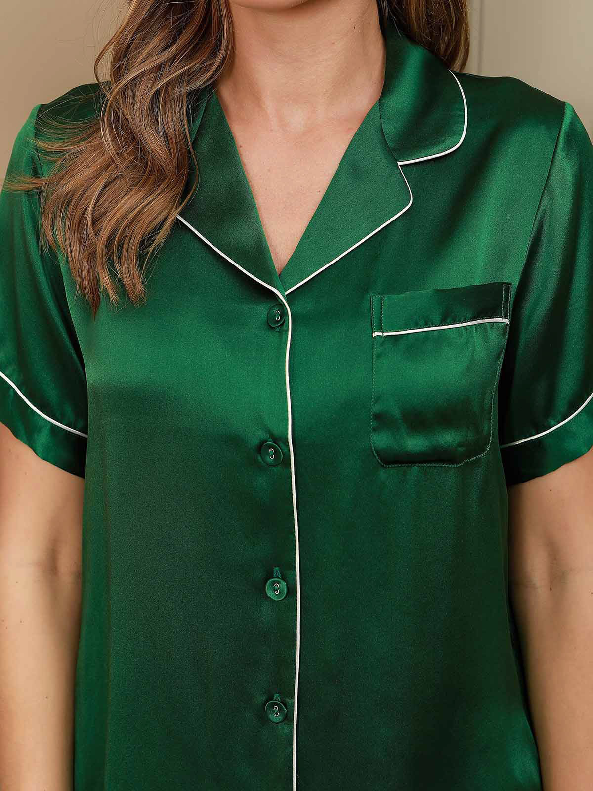 Women's Pure Silk Short Sleeve Notch Collar Pyjamas Set