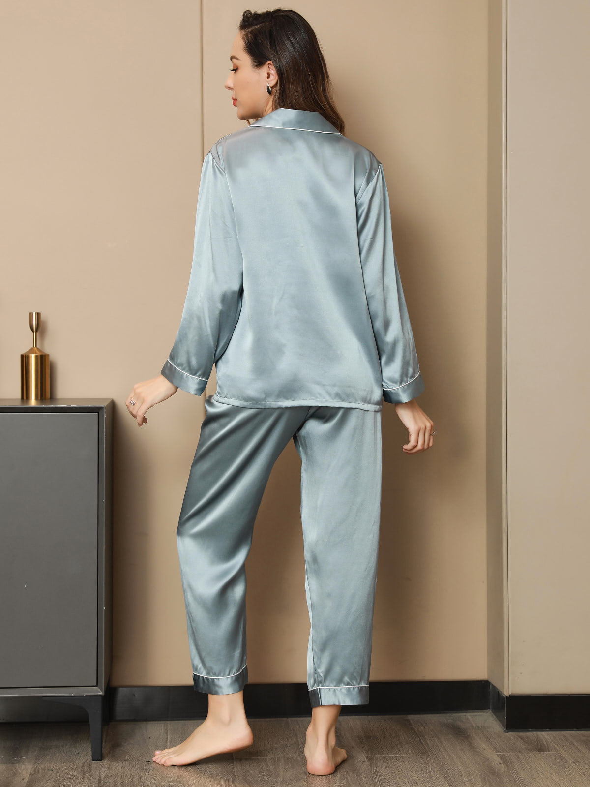 Pure Silk Notch Collar Button Up Women's Pyjamas Set